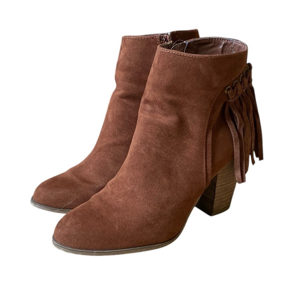 Carlos Santana Twilight Brown Suede Leather Boots Women's Size 6.5 Fringe Heel